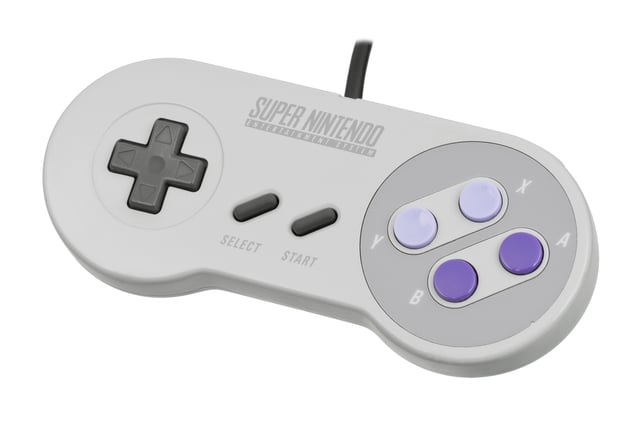 A North American Super NES game controller from the early 1990s