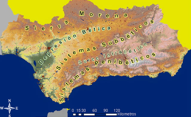 Locations of the principal features of the Andalusian terrain.