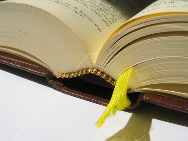 Detailed view of the quality binding of a volume in the Bibliothèque de la Pléiade