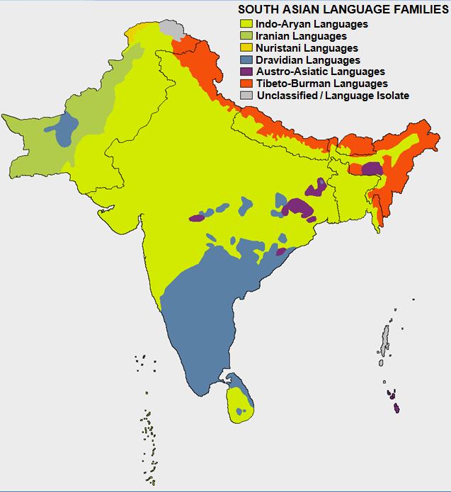Ethno-linguistic distribution map of South Asia.