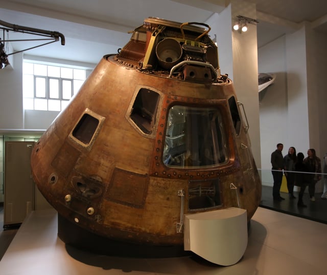 The Apollo 10 Command Module Charlie Brown, which orbited the Moon 31 times in 1969, is displayed in the Modern World Gallery