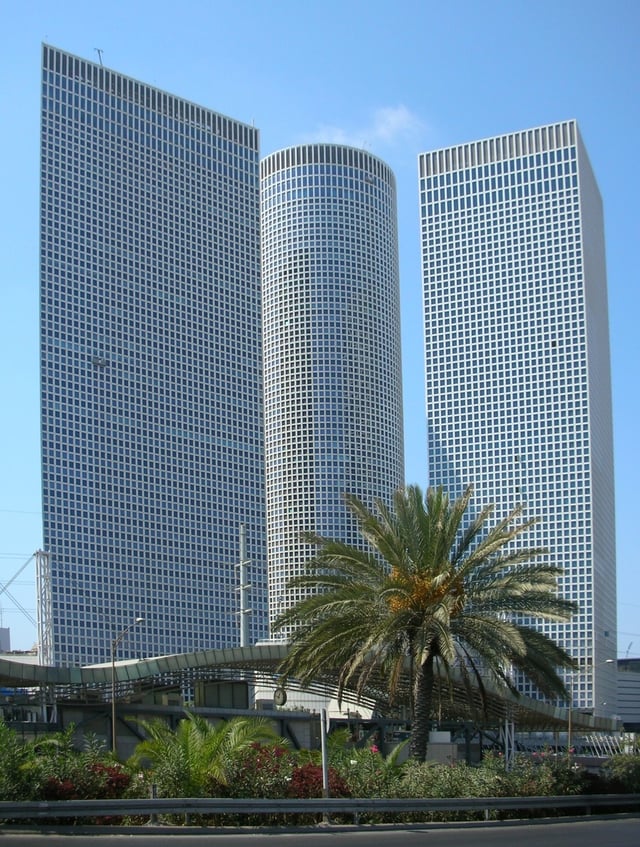 The Azrieli Center complex contains some of the tallest skyscrapers in Tel Aviv
