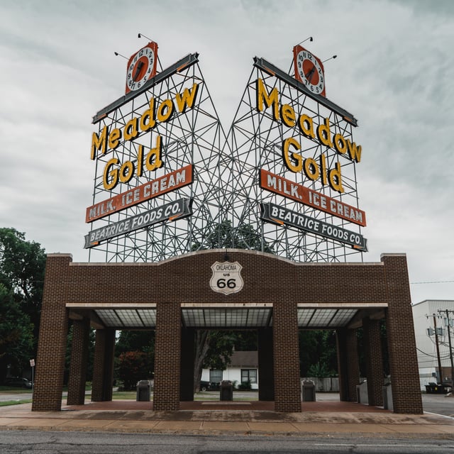 The Meadow Gold sign has greeted Route 66 travelers in Tulsa for decades.