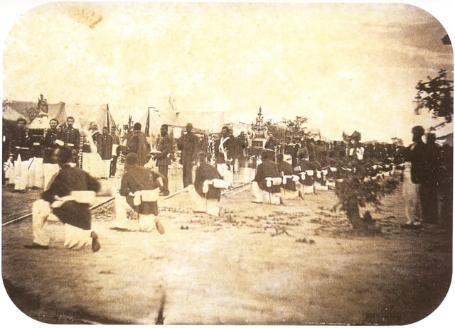The Imperial Brazilian Army during a procession in Paraguay, 1868