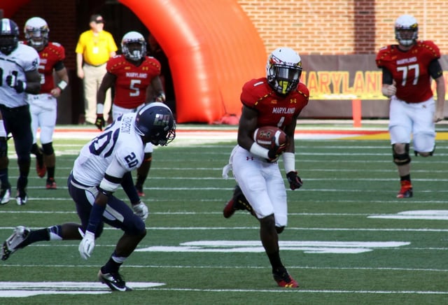 Stefon Diggs picks up 33 yards on a reception against Old Dominion University during the Terps 47–10 win on September 7, 2013