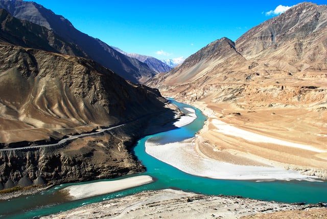 Confluence of Indus River and Zanskar River in the Himalayas