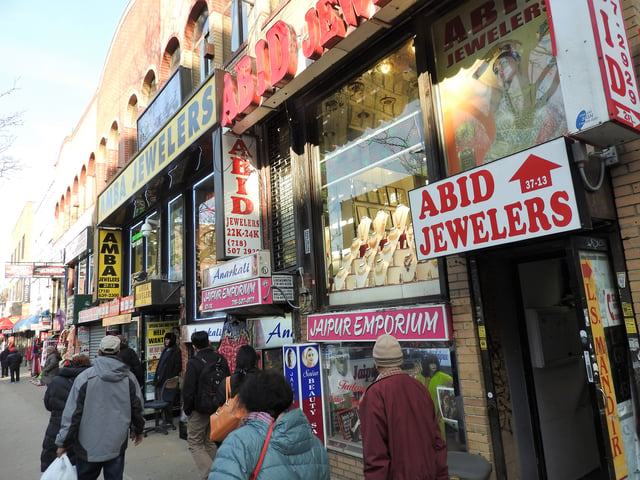 Little India on 74th Street in Jackson Heights, Queens, New York City, has developed into a pan-South Asian business district.
