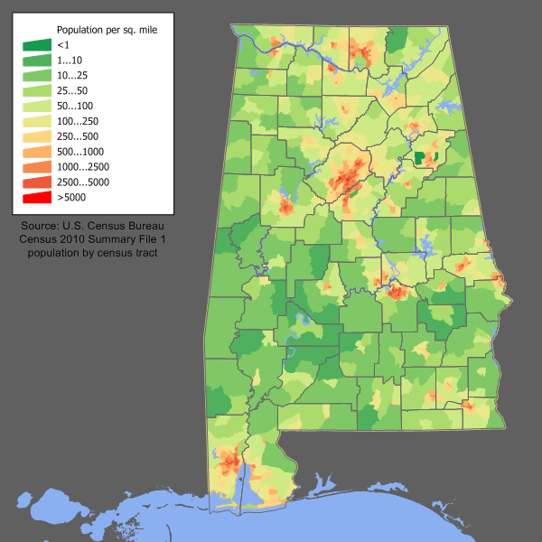 Alabama's population density (2010)