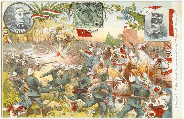 Italian invasion of Libya during the Italo-Turkish War: propaganda postcard made by Italian Army