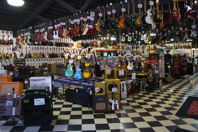 An electric guitar store
