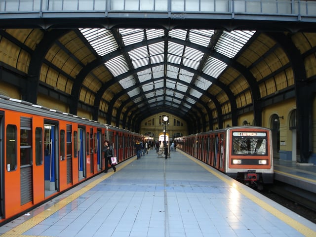 Inside view of Piraeus station, next to the seaport.