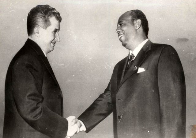 Major General Mohamed Siad Barre, Chairman of the Supreme Revolutionary Council, meeting with President of Romania Nicolae Ceauşescu.