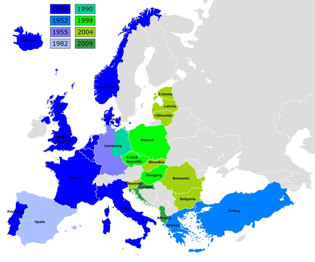 Expansion of NATO before and after the collapse of communism throughout Central and Eastern Europe