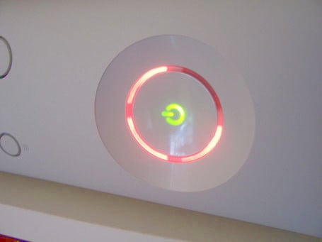 Three red lights on the Xbox 360's ring indicator representing a "General Error requiring service of the Console or Power Adapter," commonly nicknamed the "Red Ring of Death."