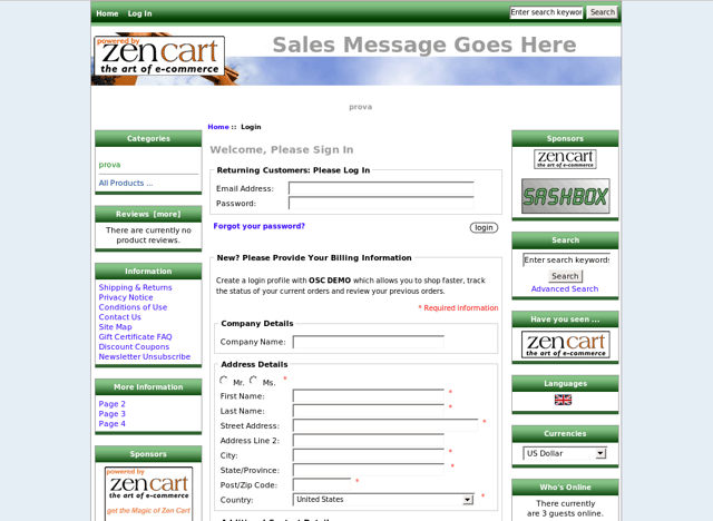 Registration form of PHP-based e-commerce web-shop software ZenCart