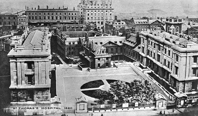 St Thomas's Hospital 1860, aerial view