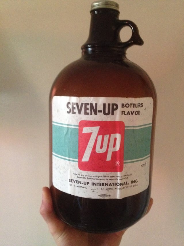 A jug of bottler's flavor for 7 Up: The syrup-like concentrate lacks sugar and is sold to franchisees to refill.