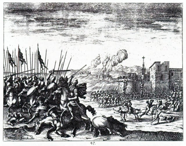 The Ottoman army battling the Habsburgs in present-day Slovenia during the Great Turkish War.