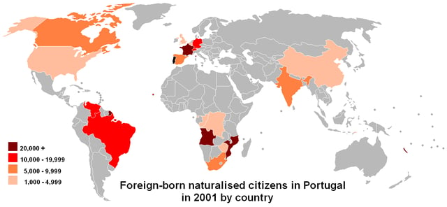Top origins for foreign-born naturalized citizens of Portugal