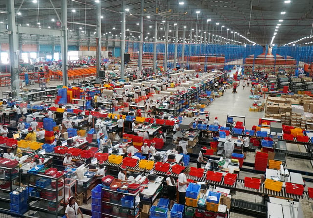 Lazada warehouse in Cabuyao, Laguna, Philippines during the company's 11.11 sale promotion in 2018. Lazada Group is a subsidiary of Alibaba Group and Alibaba co-founder Lucy Peng Lei is CEO of the company.
