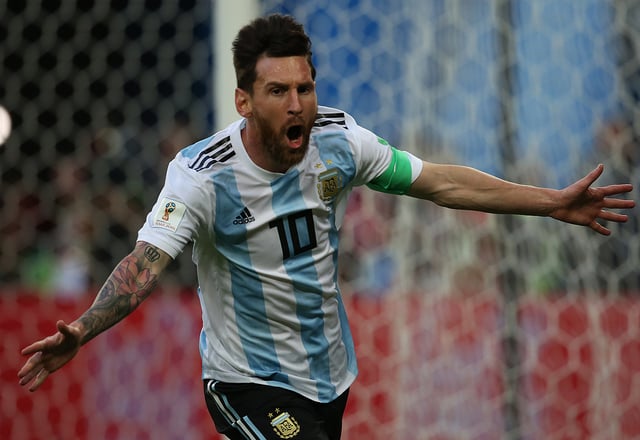 Messi celebrating a goal against Nigeria at the 2018 FIFA World Cup