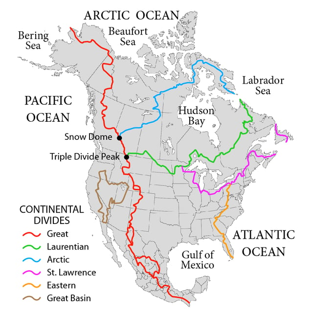 Principal hydrological divides of Canada, the United States and Mexico