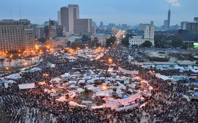Massive protests centered on Cairo's Tahrir Square led to Mubarak's resignation in February 2011.