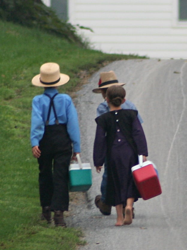 Amish children on their way to school