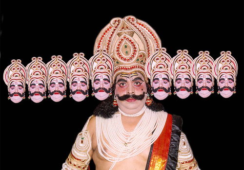 A Ramlila actor wears the traditional attire of Ravana.