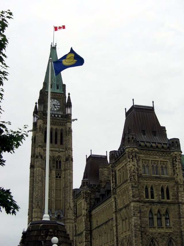 The Commonwealth flag flying at the Parliament of Canada in Ottawa