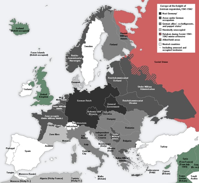 WWII, German-occupied Europe in 1942