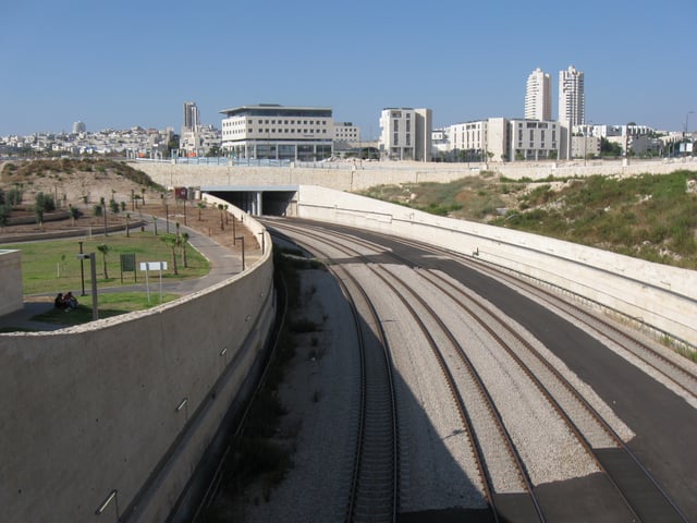 View towards Modi'in Central Railway Station and main commercial district