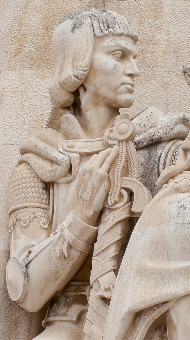 Effigy of Peter, Duke of Coimbra, in the Monument of the Discoveries, in Lisbon, Portugal.