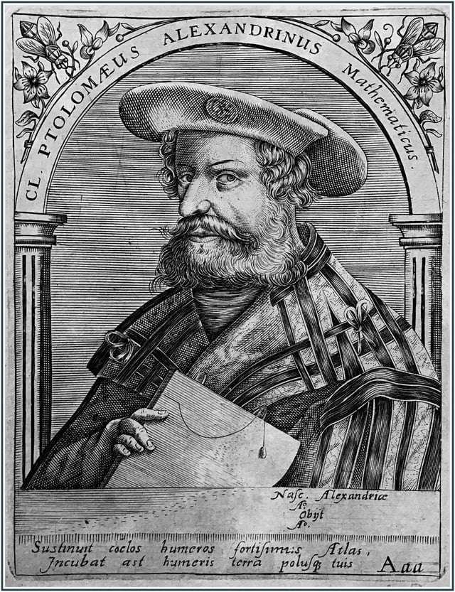The mathematician Claudius Ptolemy 'the Alexandrian', as depicted by a 16th-century engraving
