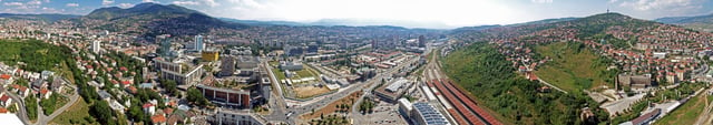 A panoramic view of Sarajevo from the 36th-floor observation deck of the Avaz Twist Tower, spring 2011