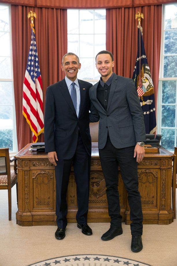 President Barack Obama with Curry during a visit to the White House in 2015 to launch the president's initiative on malaria