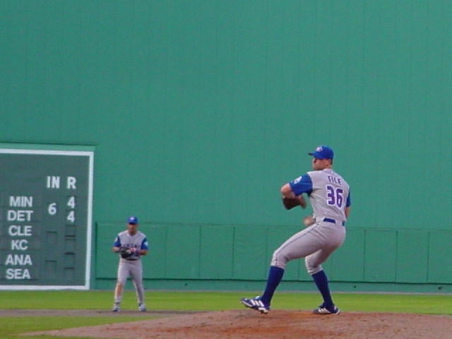 Bob File pitching for the Blue Jays at Fenway Park during the 2001 season.
