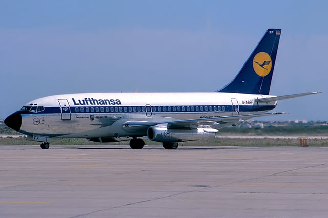 A Lufthansa Boeing 737-200 photographed in 1984.