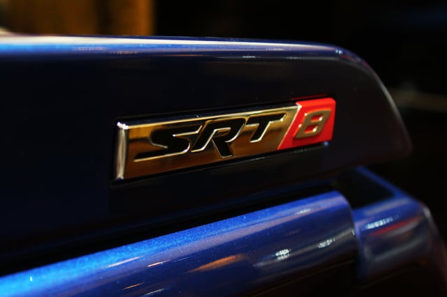 2011 Dodge Challenger SRT8 badge on rear spoiler