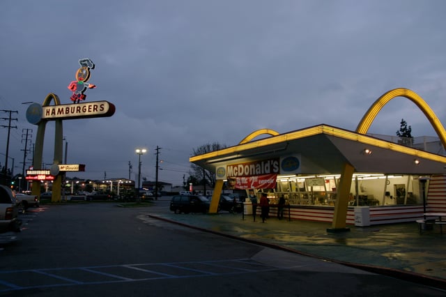 The oldest operating McDonald's restaurant is the third one built, opened in 1953. It is located at 10207 Lakewood Blvd. at Florence Ave. in Downey, California (at 33°56′50″N 118°07′06″W   )