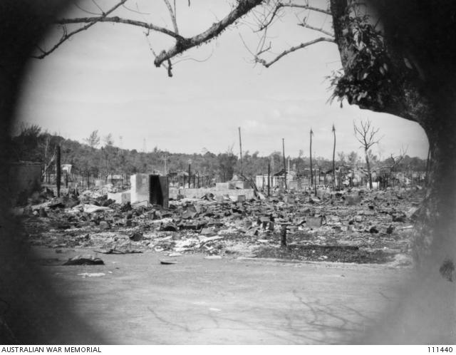 Impact from Allied bombardment on the town