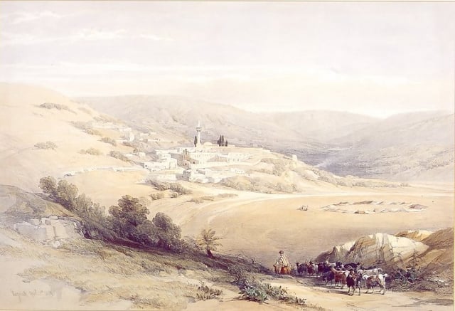 Drawing of Nazareth, 1842. Aqil was honored by various European governments for protecting the Christians of Nazareth from the 1860 massacres