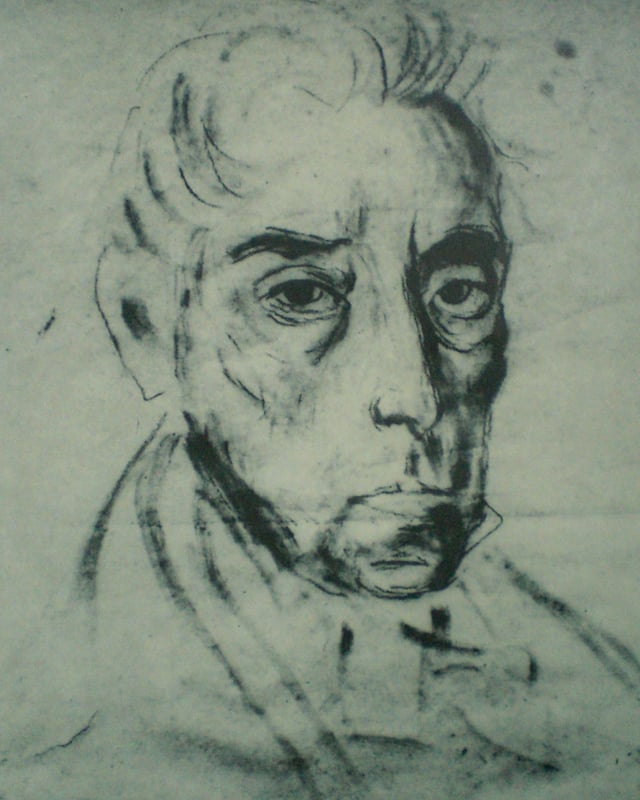 Sketch of Bolívar at age 47 made from life by José María Espinosa in 1830