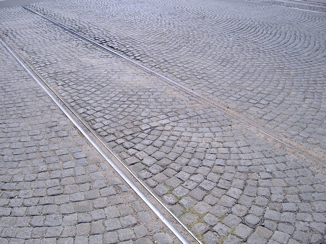 Tram tracks are still visible in parts of the city.
