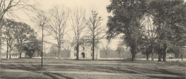 A view of either Tuomey Hall or Oliver-Barnard Hall, one of the first buildings constructed after the university reopened after the Civil War, in 1907