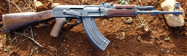 1955 AK-47 with a milled Type 3A receiver showing the milled lightening cut on the side above the magazine that for Type 3 receivers is slanted to the barrel axis