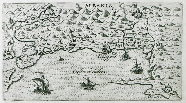 Map of the coast in northern Durrës from Giuseppe Rosaccio in 1598