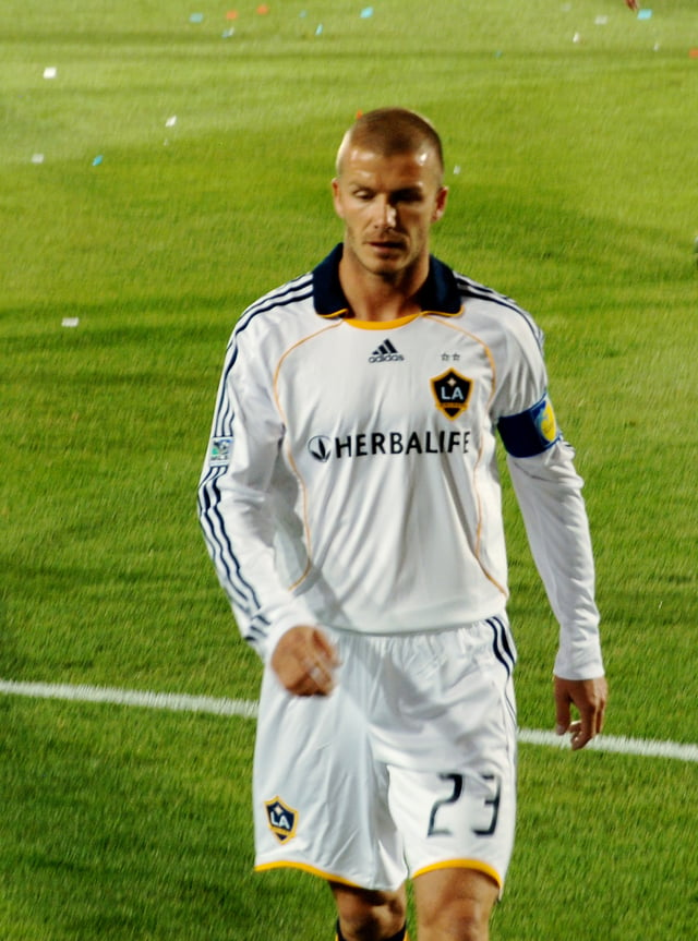 Beckham playing for LA Galaxy in March 2008