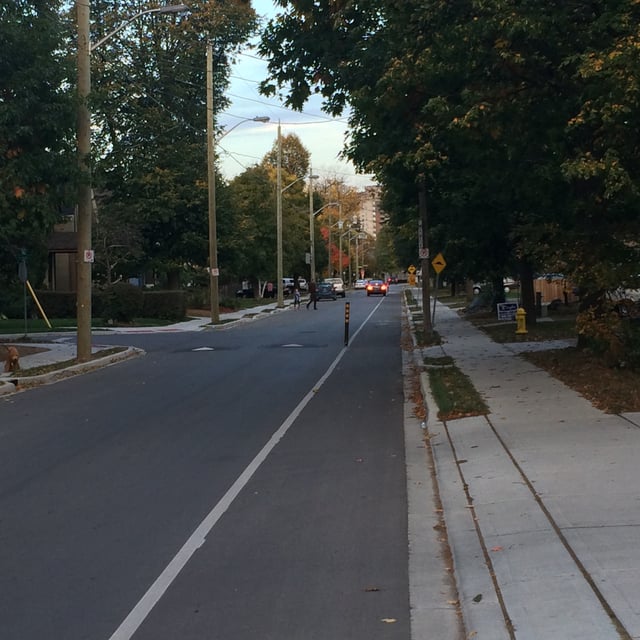 A separated bike lane in Wortley Village
