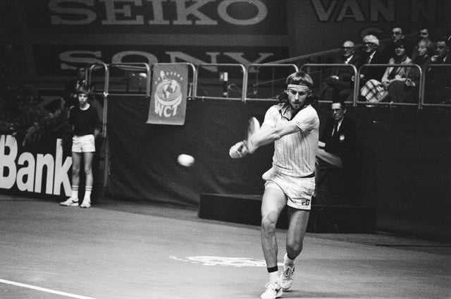 Björn Borg playing a double-handed backhand shot at the 1979 ABN World Tennis Tournament